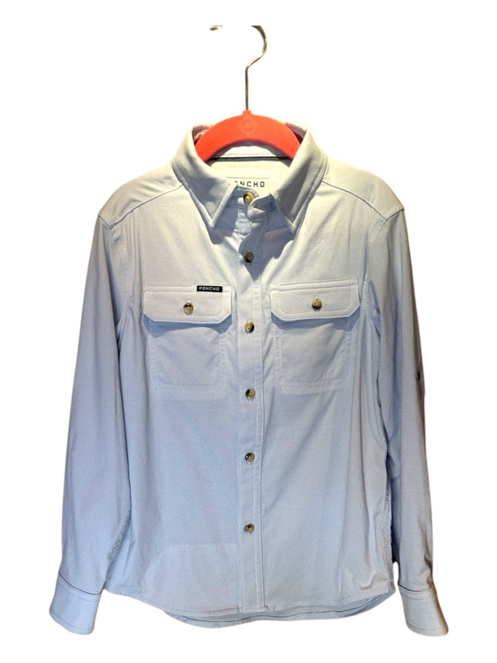 Poncho Boy’s The First Mate Original Long Sleeve Shirt Blue Microcheck Size 6